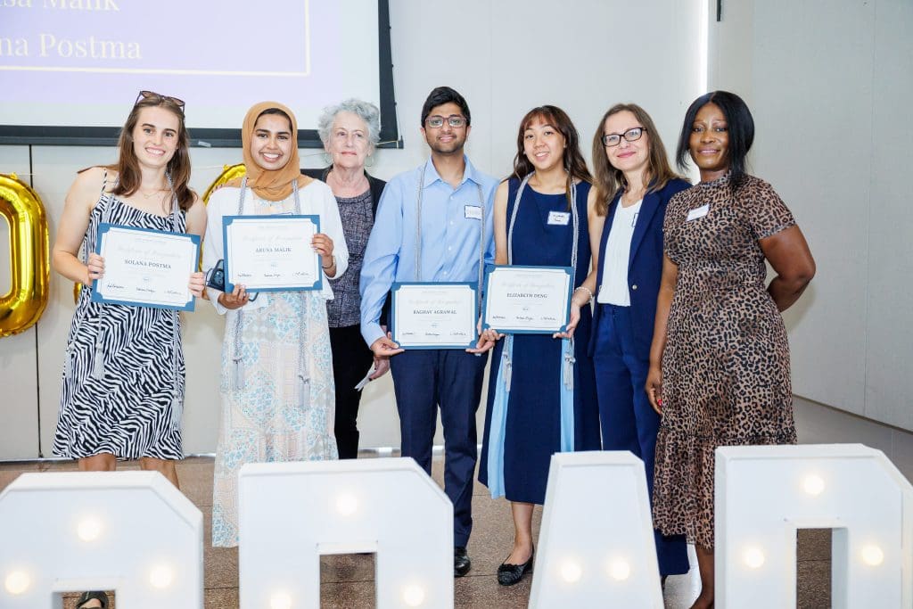 Students received recognition for their contributions to EPIC. Pictured from left to right: Solana Postma, Arusa Malik, Raghav Agrawal, Elizabeth Deng